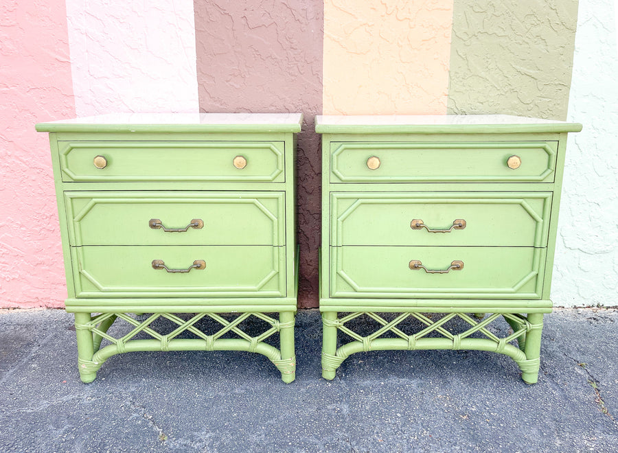 Pair of Ficks Reed Green Nightstands