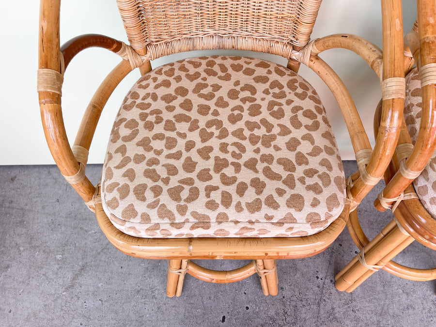 Pair of Cheetah Rattan Bar Stools
