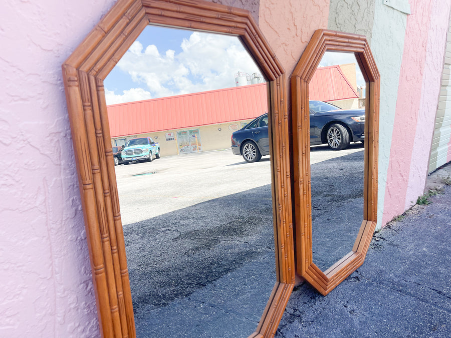 Pair of Natural Faux Bamboo Mirrors