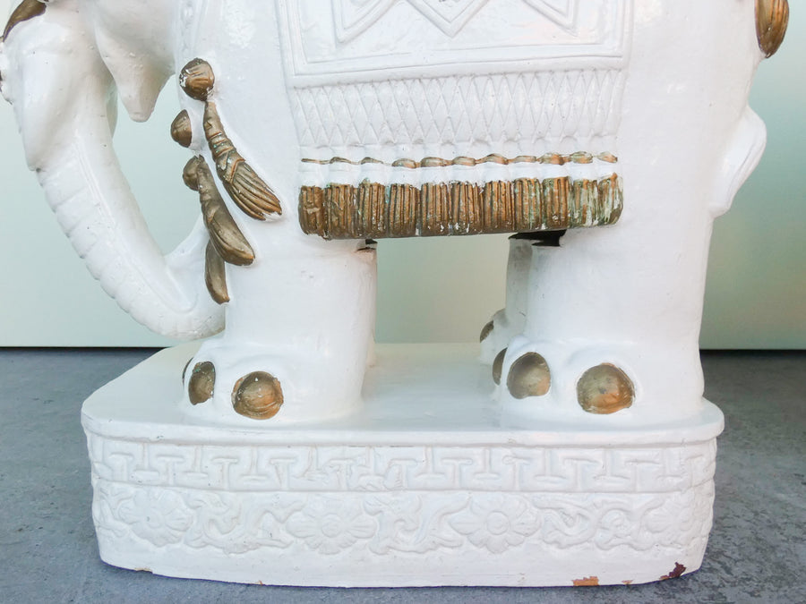 Pair of White Elephant Terracotta Garden Seats