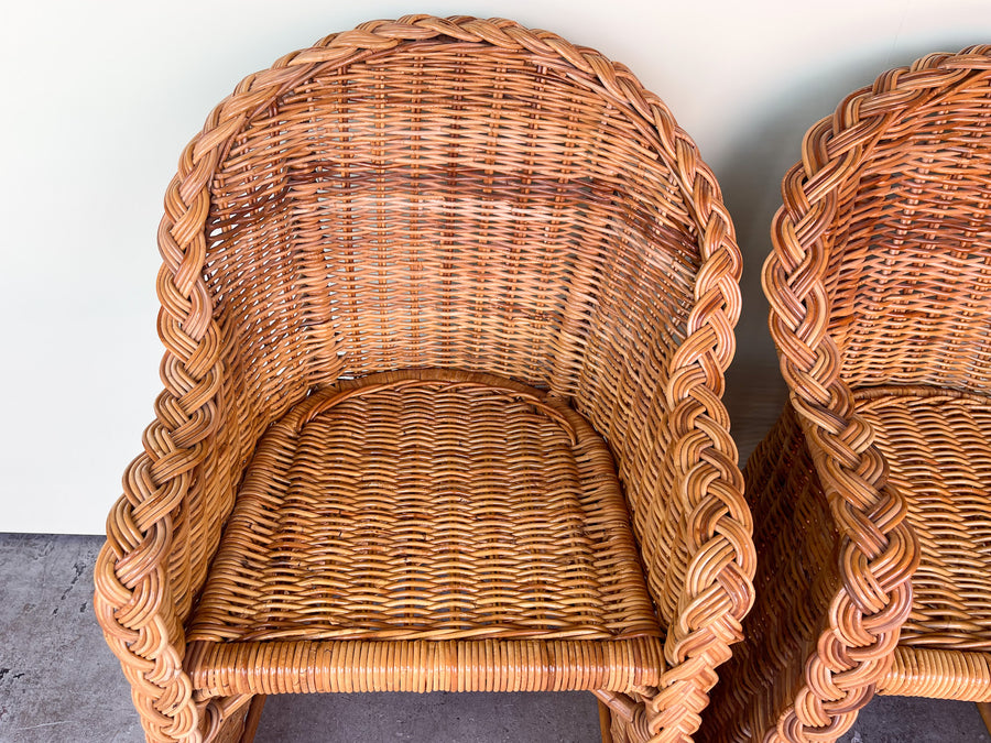 Pair of Braided Rattan Bar Stools