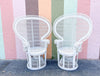 Pair of White Rattan Peacock Chairs