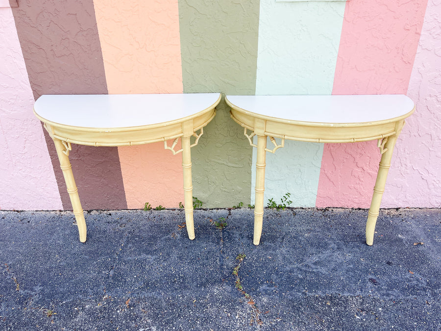 Pair of Faux Bamboo Demilunes