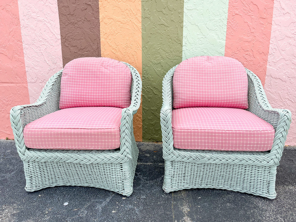 Pair of Preppy Braided Rattan Lounge Chairs