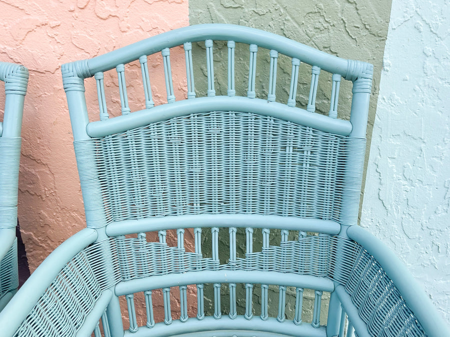 Pair of Seafoam Rattan Arm Chairs
