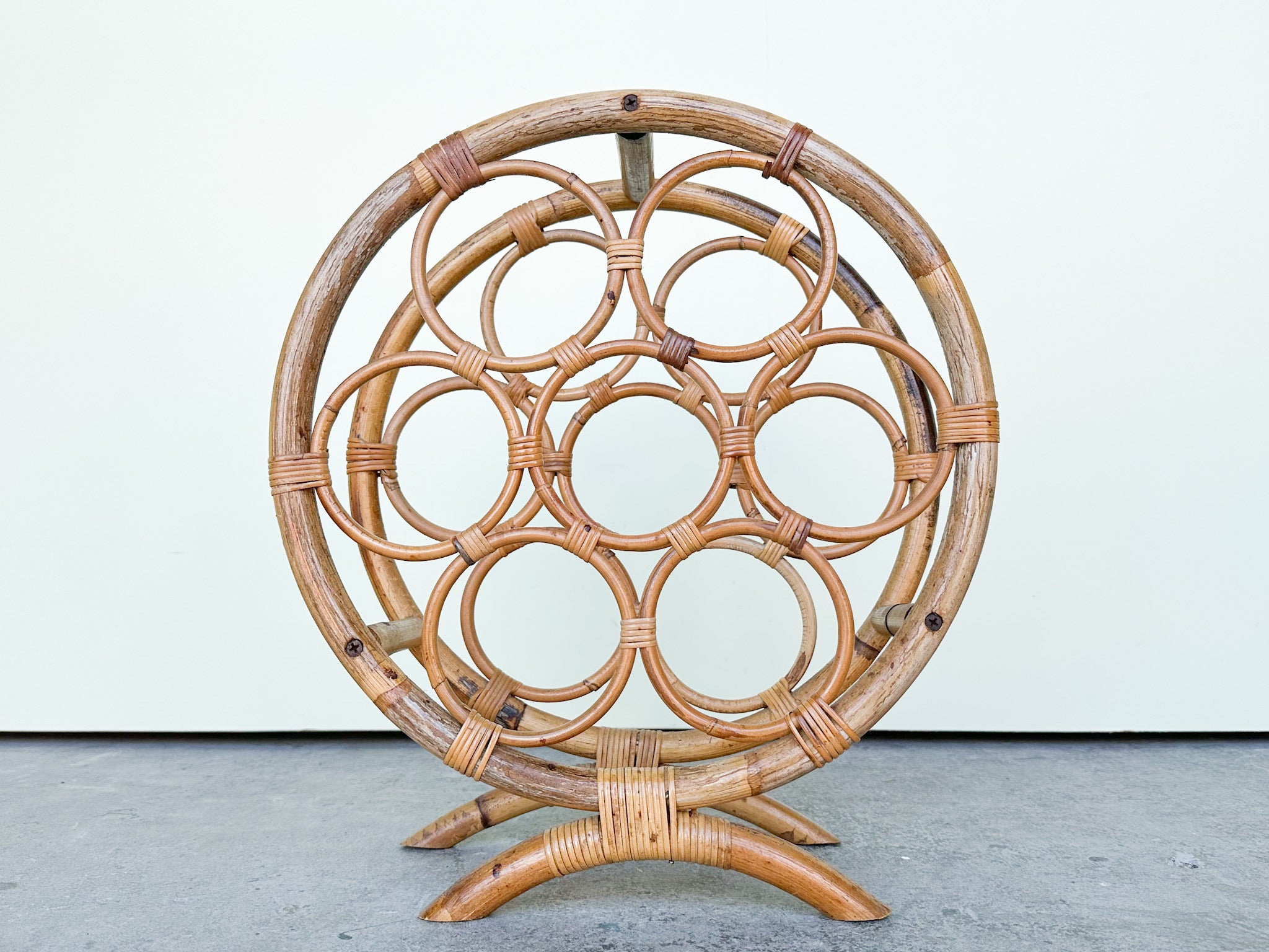 Vintage rattan wine online rack