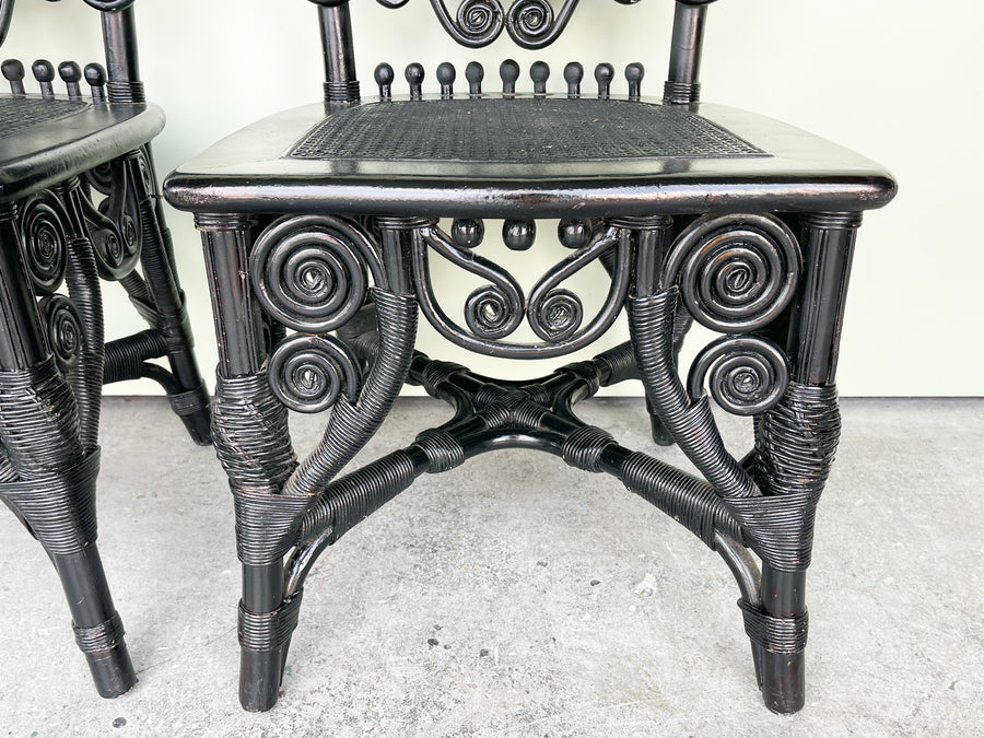 Pair of Whimsical Rattan and Cane Chairs