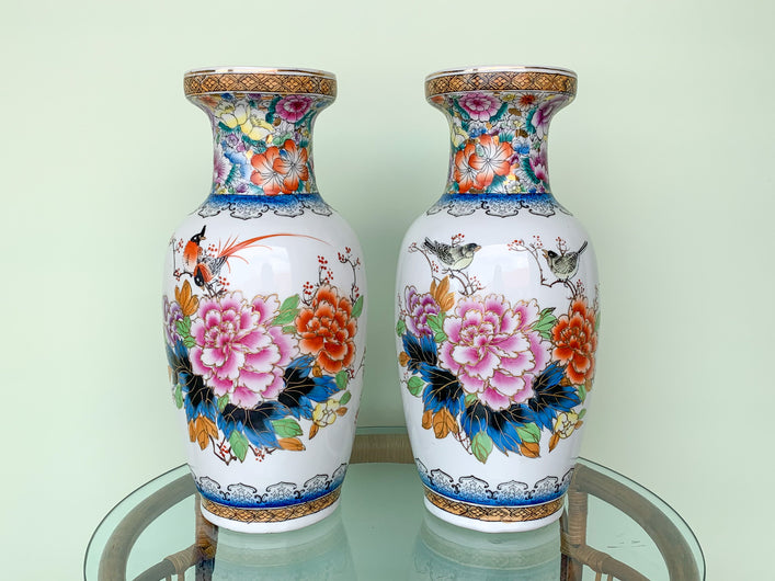 Pair of Colorful Asian Inspired Vases