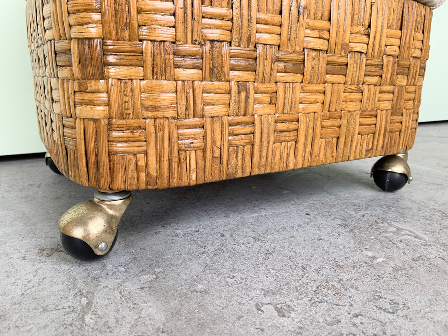 Pair of Rattan Ottomans on Coasters