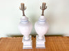 Pair of Robin's Egg Blue and White Greek Key Lamps