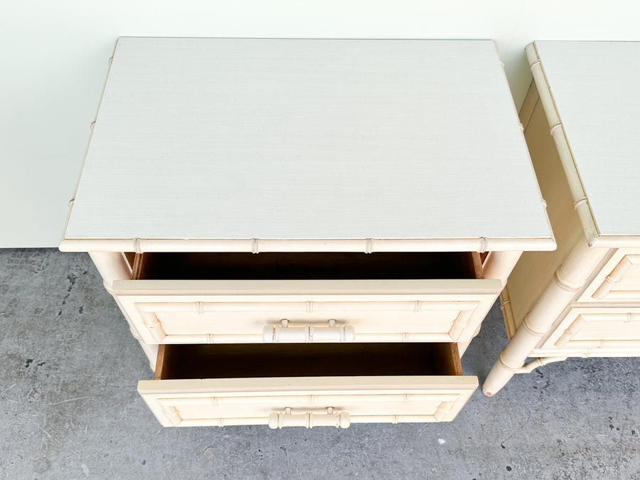 Pair of Palm Beach Chic Faux Bamboo Nightstands