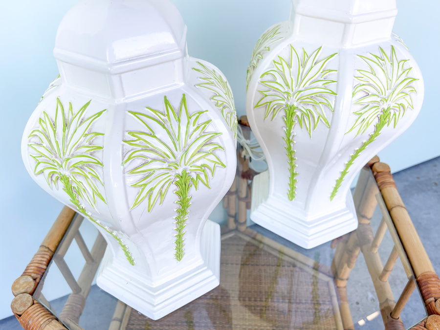 Pair of Palm Tree Ginger Jar Lamps