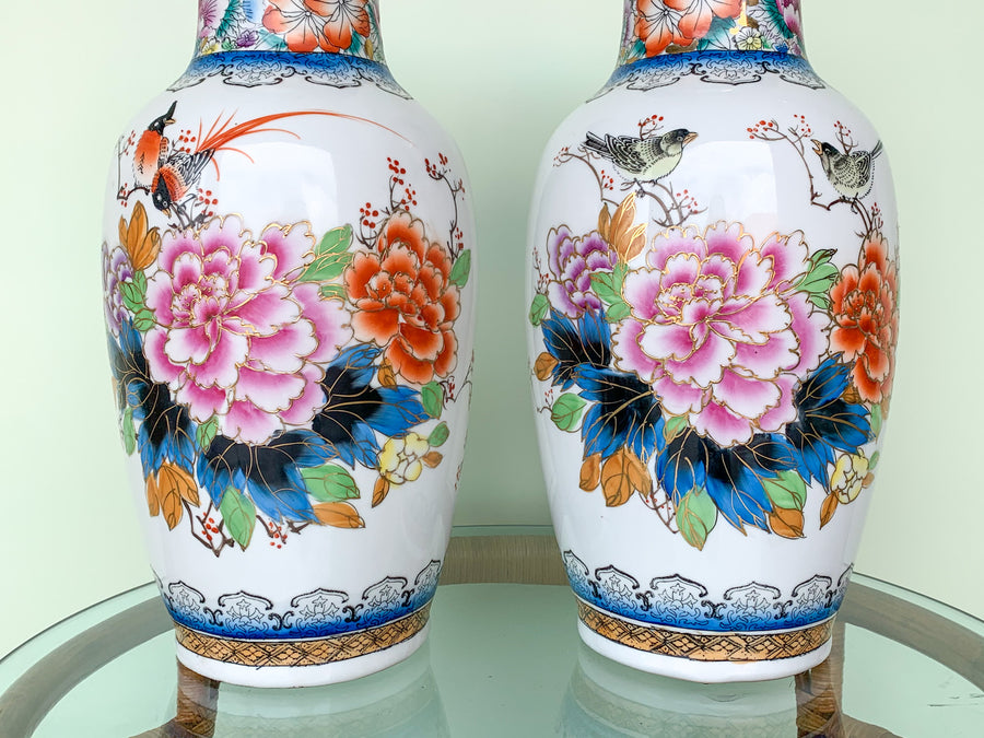 Pair of Colorful Asian Inspired Vases