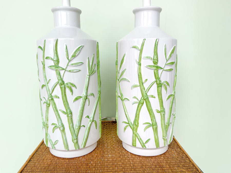 Pair of Ceramic Bamboo Lamps