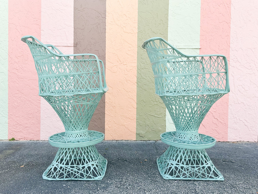 Pair of Seafoam Webspun Bar Stools