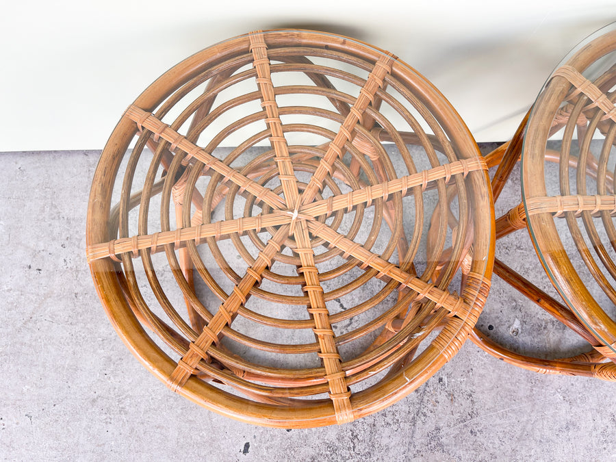 Pair of Island Style Rattan Drum Tables