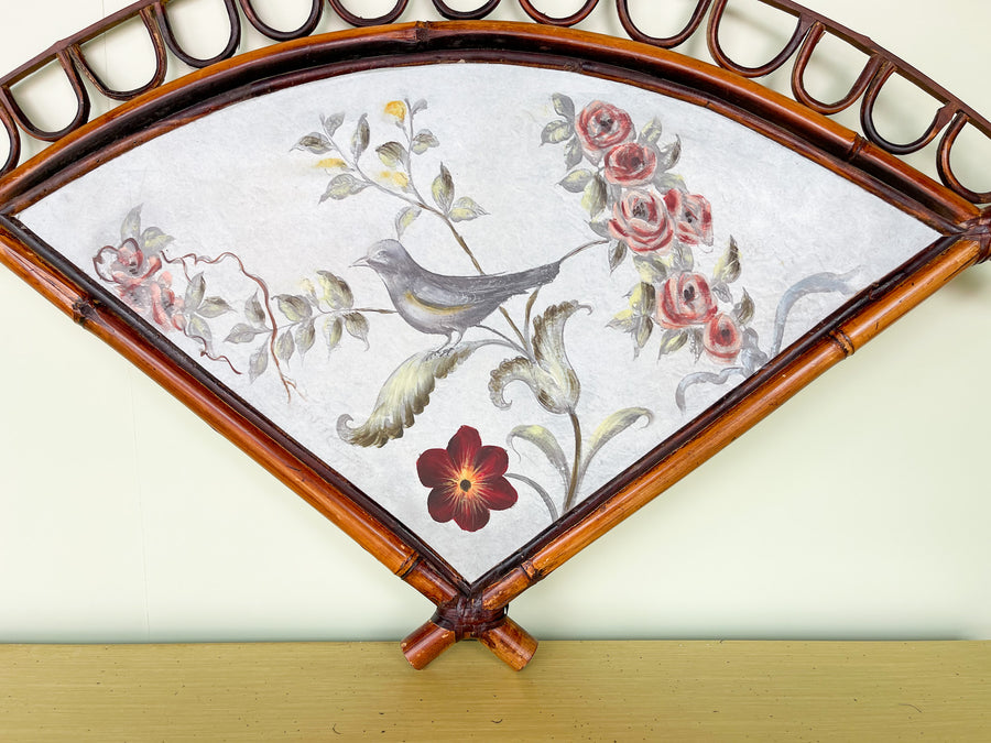 Pair of Hand Painted Rattan Fans