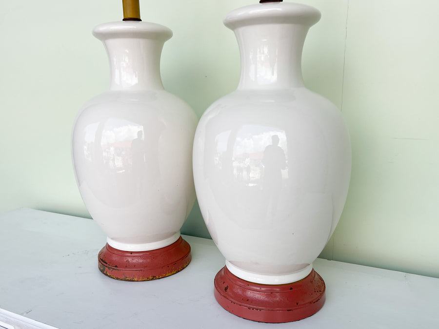 Warehouse Wednesday Sale: Pair of Large White Ceramic Ginger Jar Lamps
