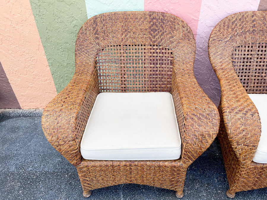 Pair of Woven Rattan Lounge Chairs