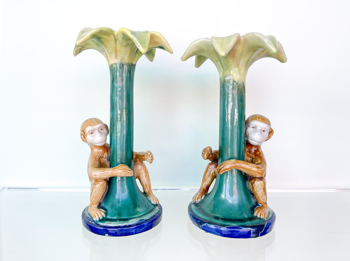 Pair of Whimsical Monkey Candlesticks