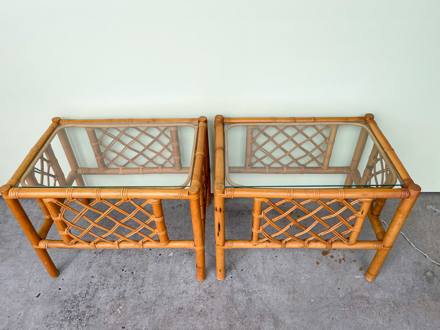 Pair of Ficks Reed Rattan End Tables