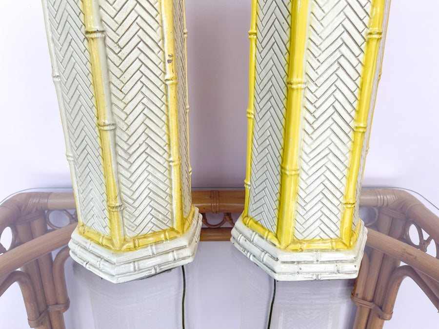 Pair of Plaster Faux Bamboo Lamps