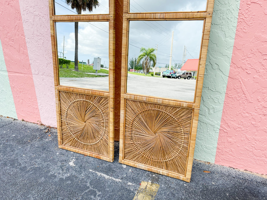 Pair of Island Chic Rattan Medallion Mirrors