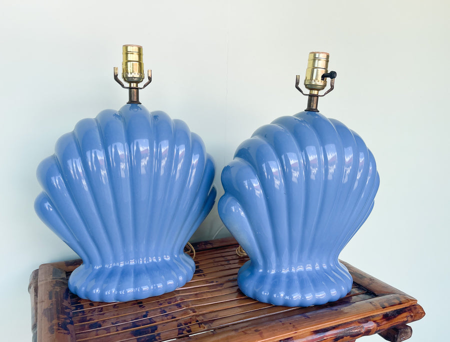 Pair of Cornflower Blue Shell Lamps