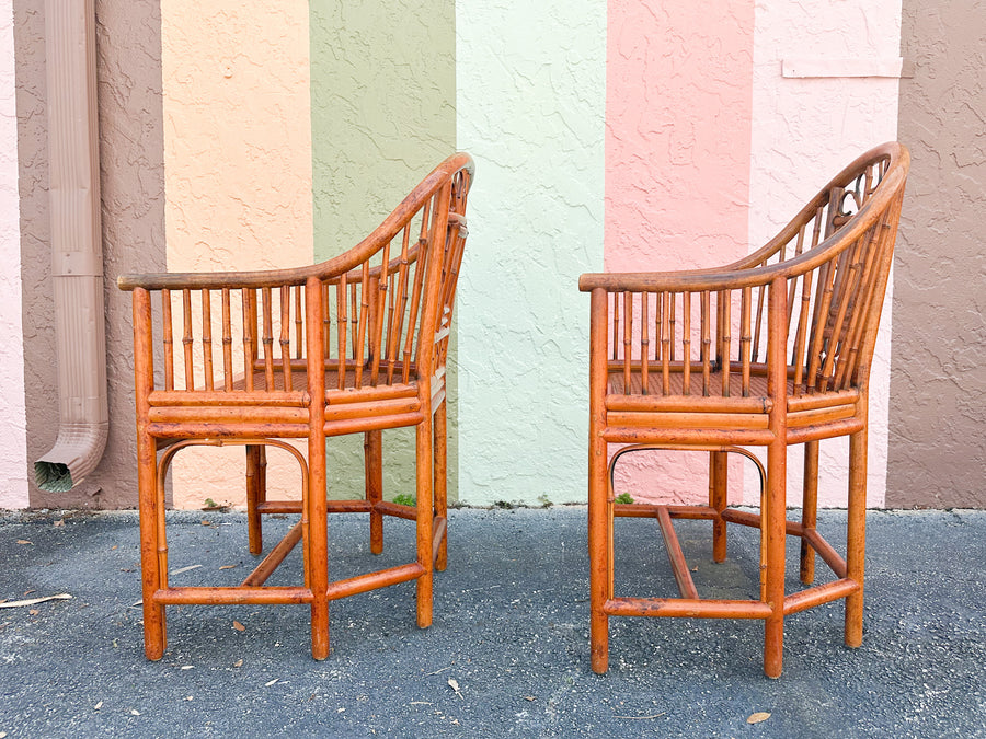Pair of Tortoiseshell Rattan Brighton Style Chairs