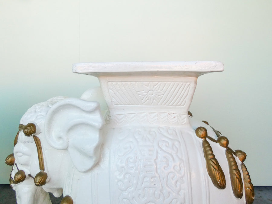 Pair of White Elephant Terracotta Garden Seats