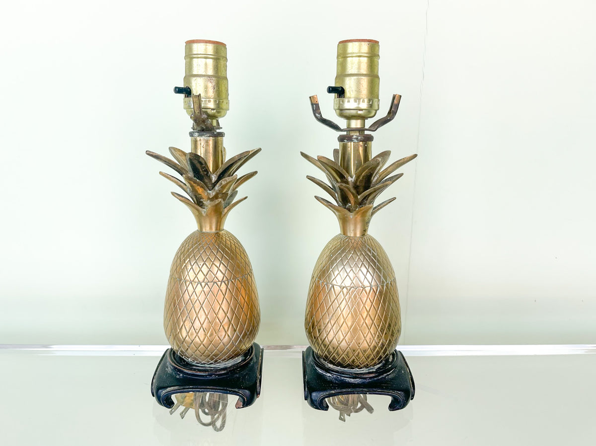 Pair of Petite Brass Pineapple Lamps