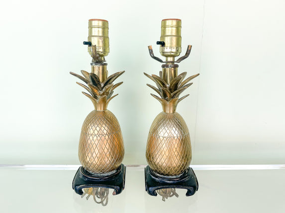 Pair of Petite Brass Pineapple Lamps