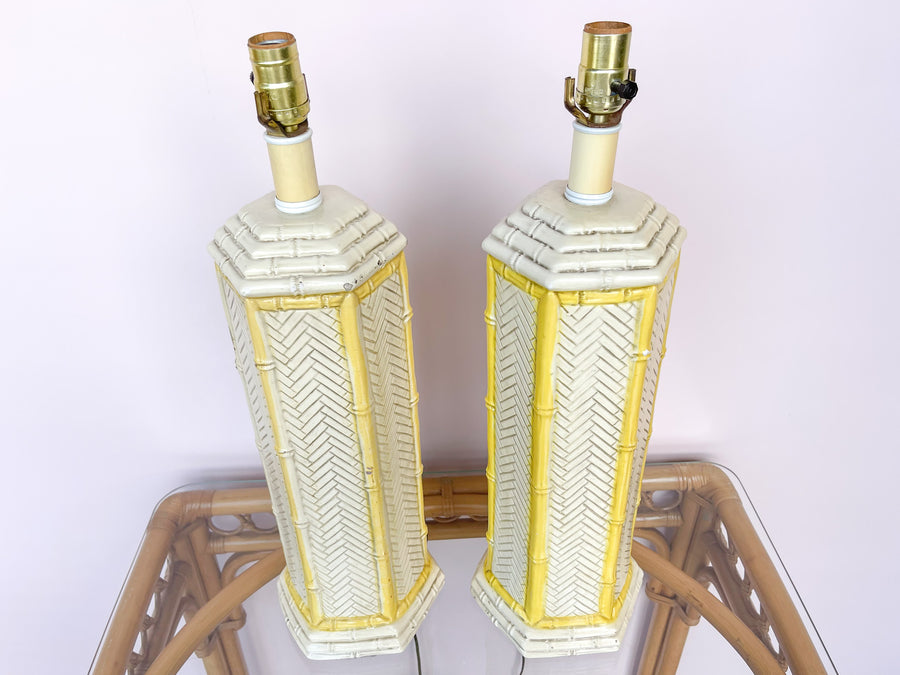 Pair of Plaster Faux Bamboo Lamps