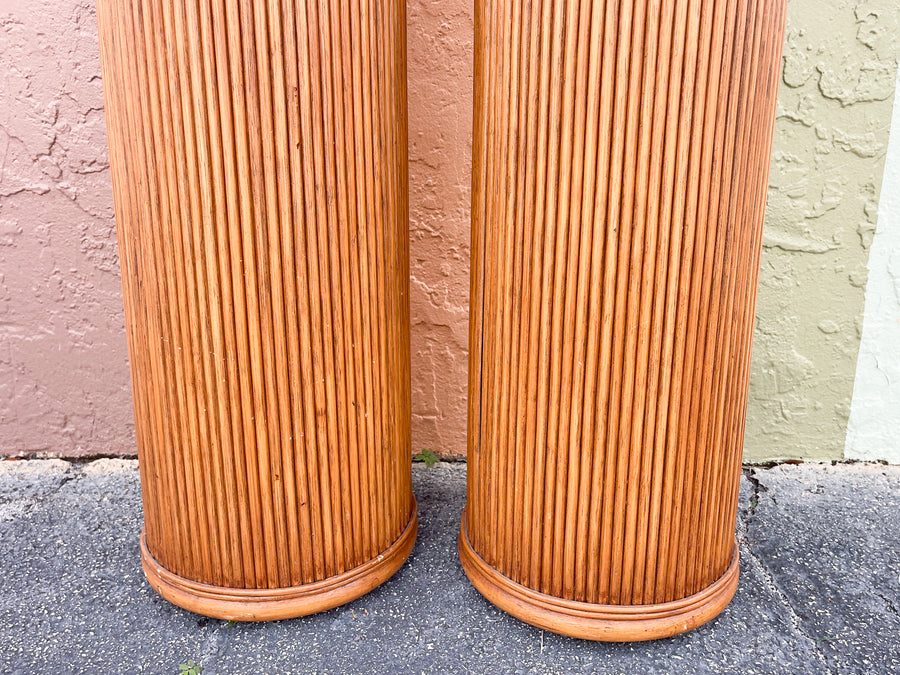 Pair of Pencil Reed Rattan Pedestals