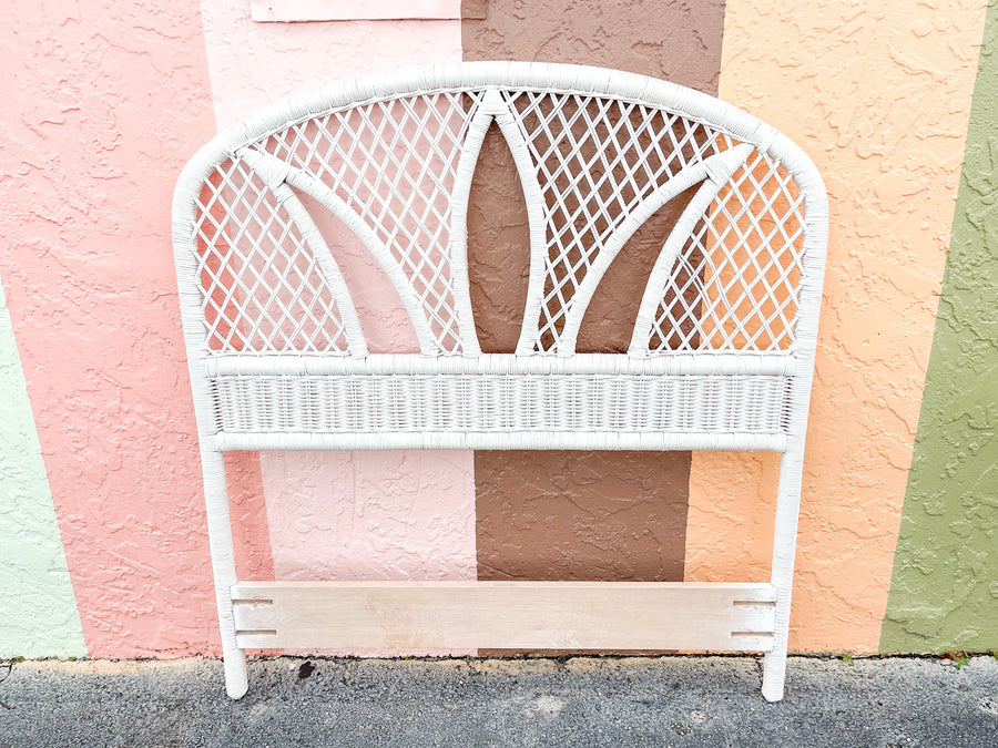 Pair of Palm Leaf Rattan Twin Headboards