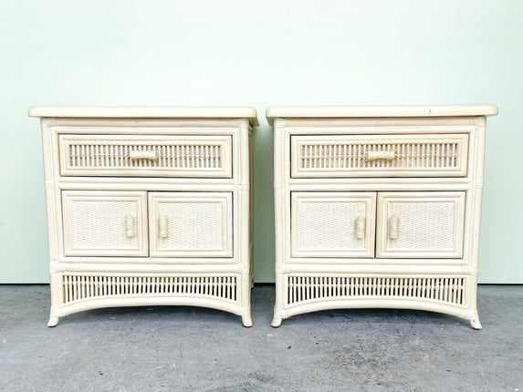 Pair of Cute Coastal Rattan Nightstands