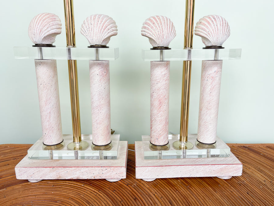 Pair of Hollywood Regency Style Shell Lamps