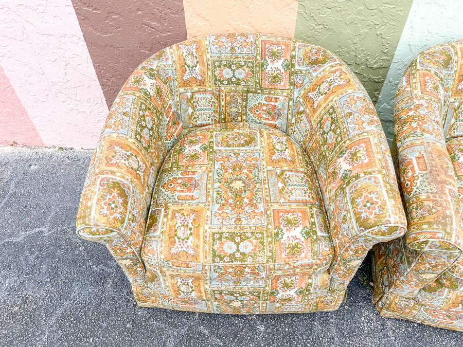 Pair of So 70s Upholstered Barrel Chairs