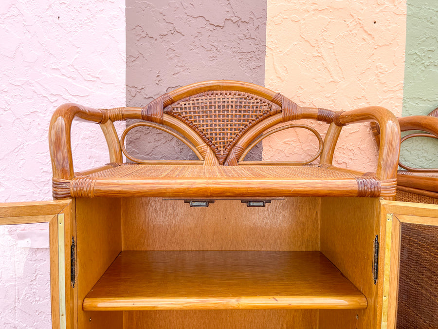 Pair of Island Style Rattan and Seagrass Cabinets