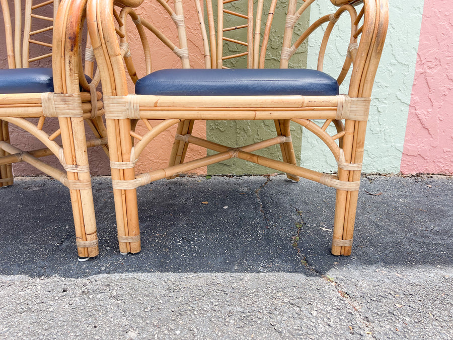 Pair of Coastal Rattan Arm Chairs