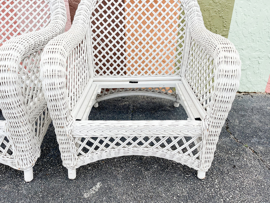 Pair of Palm Beach Braided Lattice Wicker Chairs