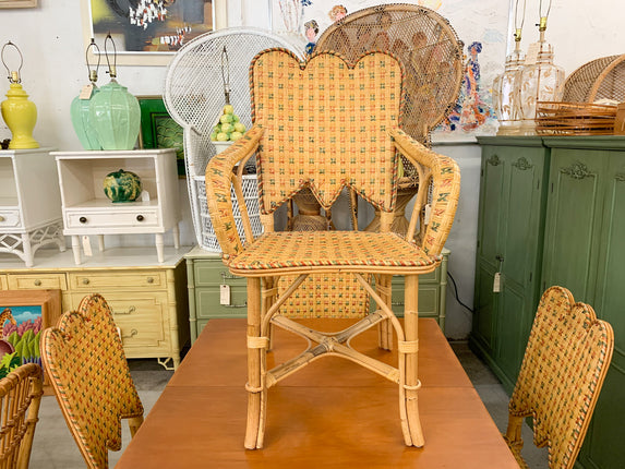 Woven Rattan Scalloped Arm Chair