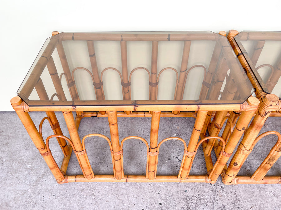 Pair of Old Florida Rattan Side Tables