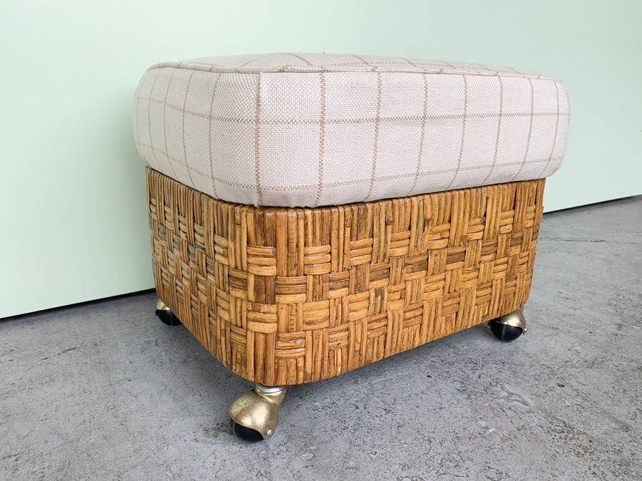 Pair of Rattan Ottomans on Coasters