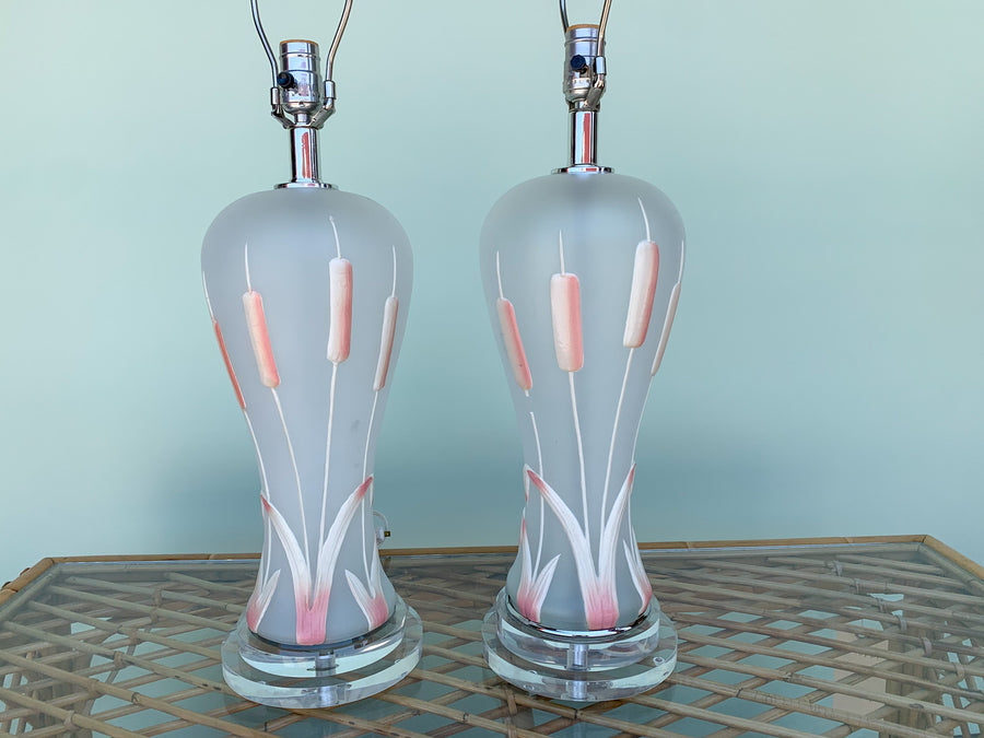 Pair of Blush Cattail Lamps