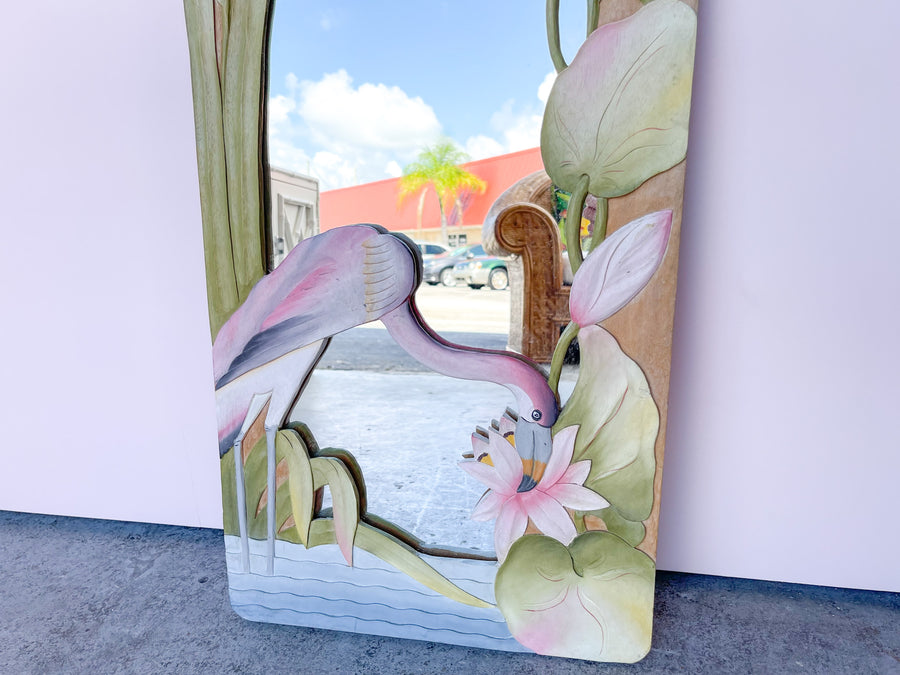 Old Florida Hand Painted Flamingo Mirror