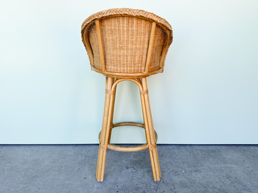 Pair of Braided Rattan and Wicker Bar Stools