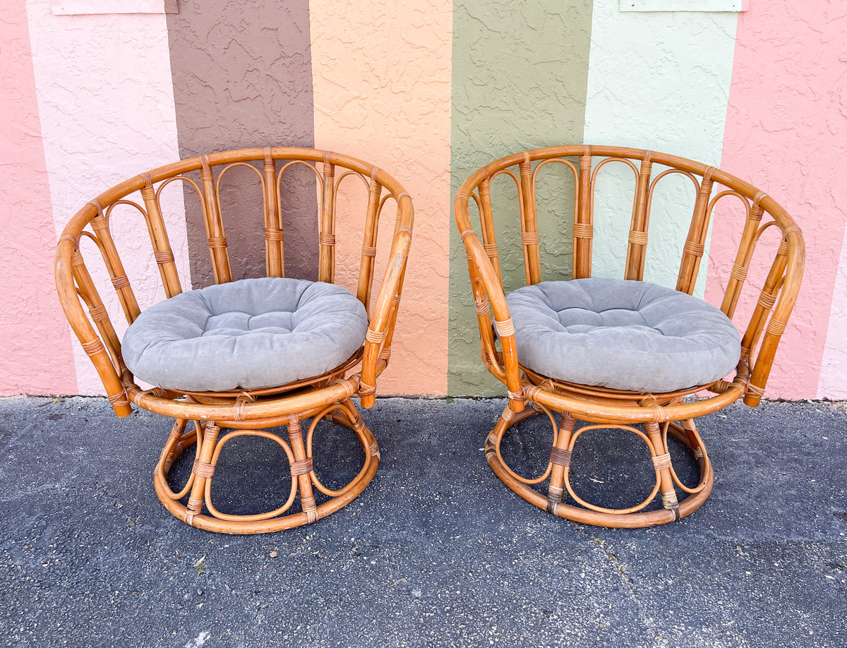 Pair of Cute Rattan Swivel Chairs