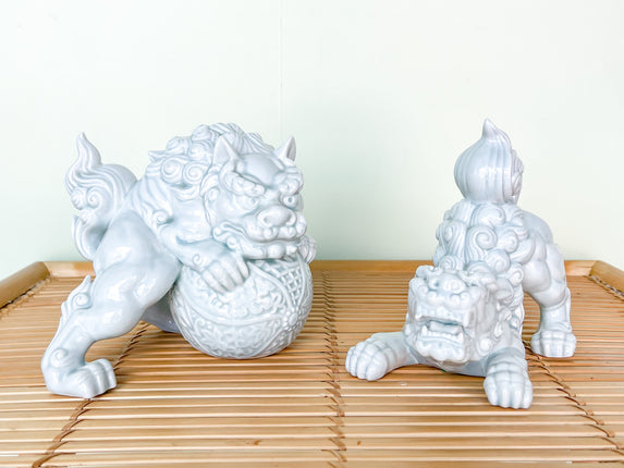 Pair of Celadon Foo Dog Figurines