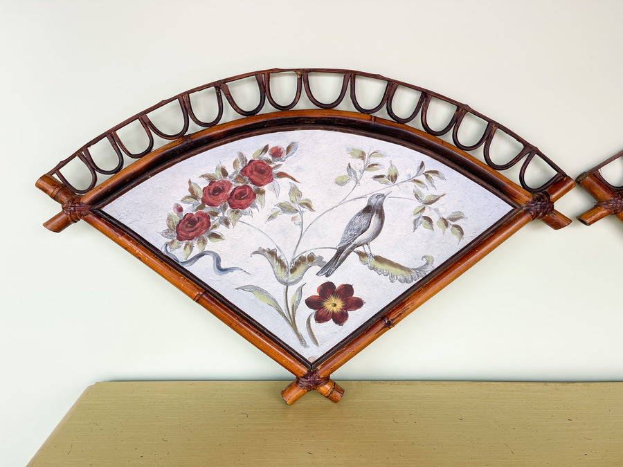 Pair of Hand Painted Rattan Fans